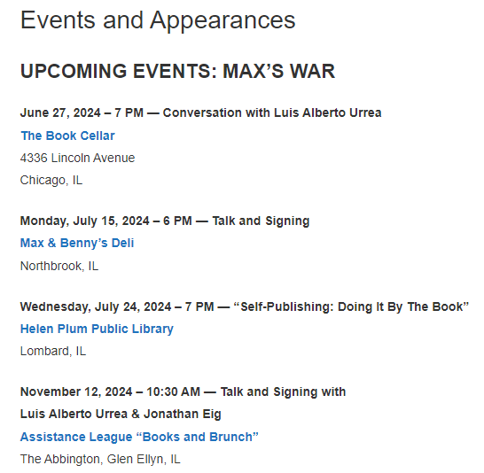 Max's War Events and Appearances
